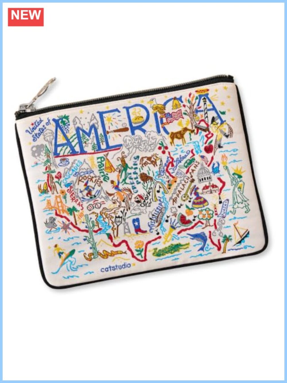 Zipper Pouch Travel Toiletry Makeup Bag Patriotic USA Map 5x7